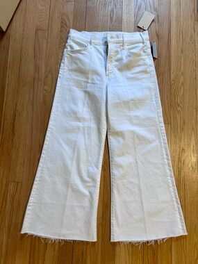 MOTHER Petite White Cropped Jeans Lil Hustler Roller Ankle Fray